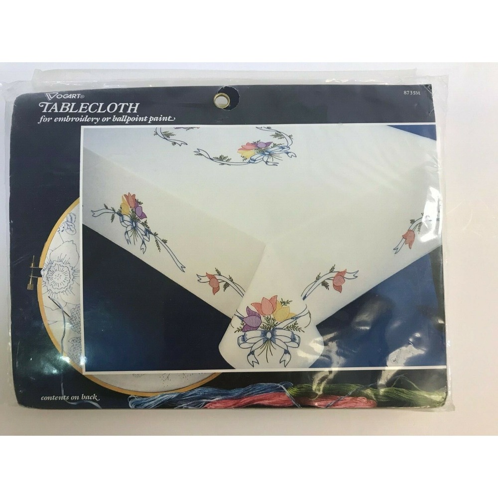 NIP Vogart Tablecloth Embroidery Ballpoint Paints 8735M 52"‎ x 70" Tulip Bouquet